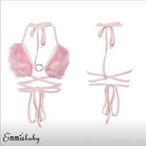 Pink furry rave bra